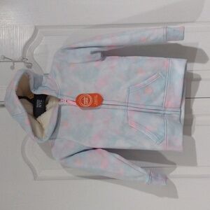 Girl size 6/6x small sherpa-lined hoodie zip up tie dye jacket pastel colors